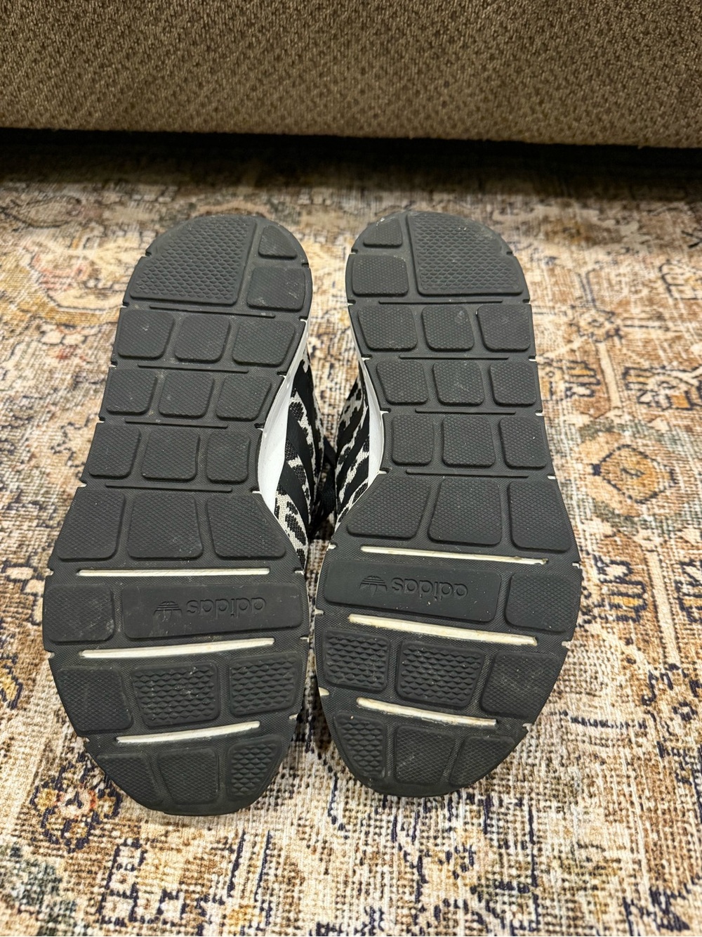 Women's Black & White Leopard Knit Running Sneakers - adidas - Picture 3 of 4
